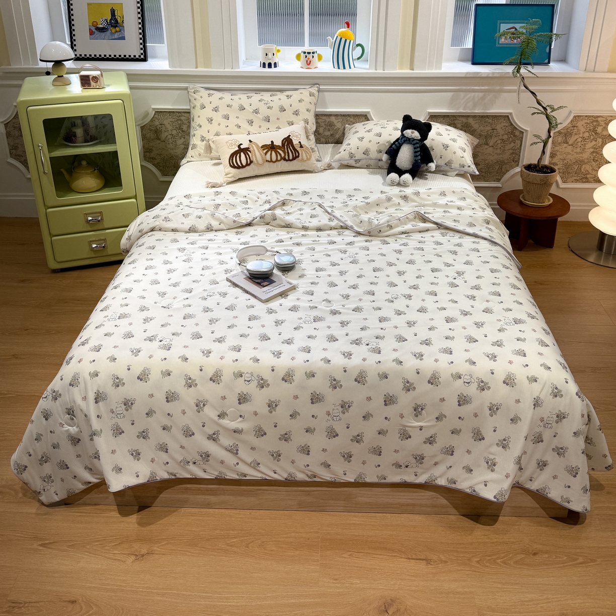 91家纺网 家纺一手货源 找家纺 羚羊语家纺 2026新款凉感丝提花夏凉被（含氨）印花冰淇淋空调被针织棉被夏被冰丝云母凉感西瓜被子被芯 西仔狗狗