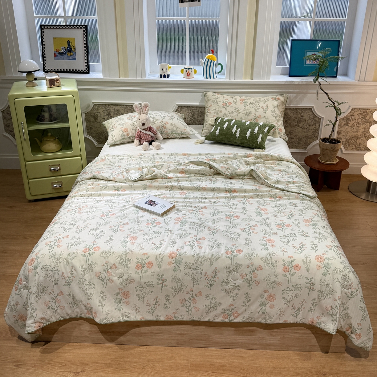 91家纺网 家纺一手货源 找家纺 羚羊语家纺 2026新款凉感丝提花夏凉被（含氨）印花冰淇淋空调被针织棉被夏被冰丝云母凉感西瓜被子被芯 闲庭花叙