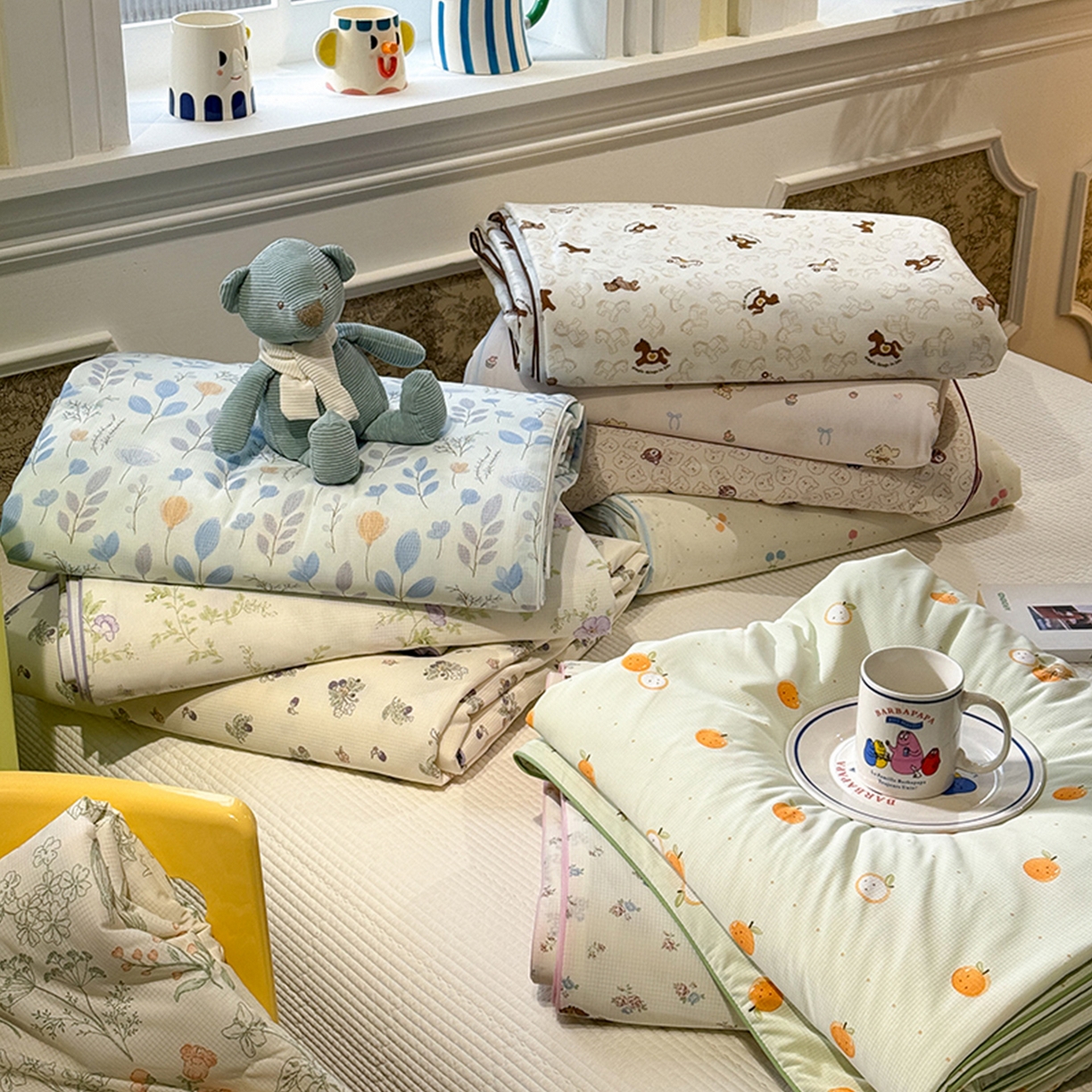 91家纺网 家纺一手货源 找家纺 羚羊语家纺 2026新款凉感丝提花夏凉被（含氨）印花冰淇淋空调被针织棉被夏被冰丝云母凉感西瓜被子被芯 组合图