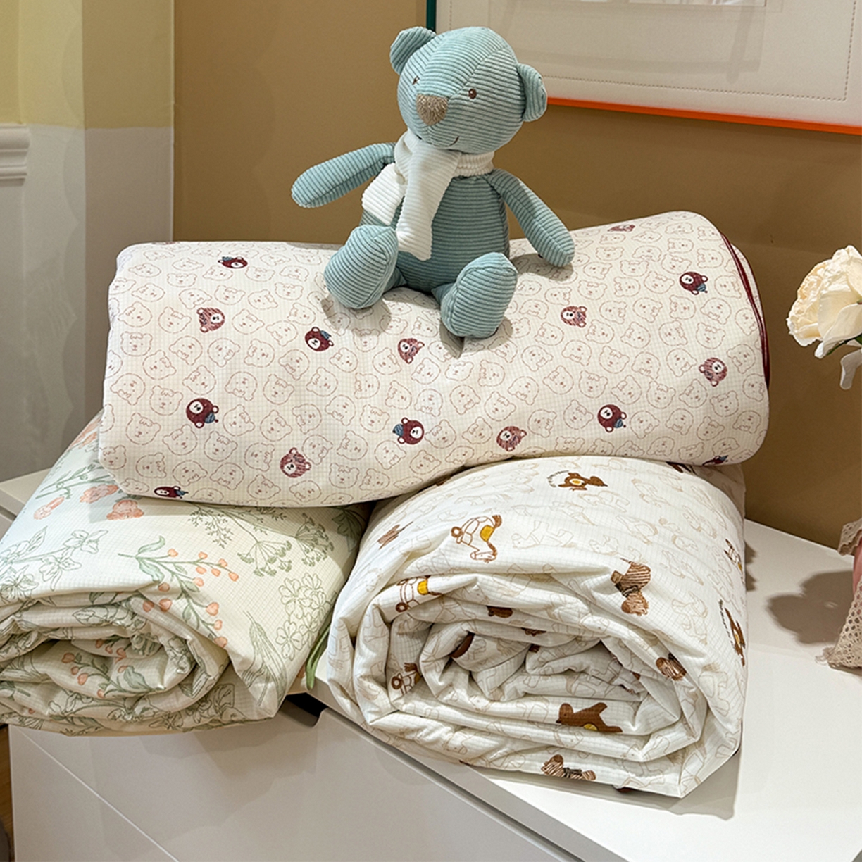 91家纺网 家纺一手货源 找家纺 羚羊语家纺 2026新款凉感丝提花夏凉被（含氨）印花冰淇淋空调被针织棉被夏被冰丝云母凉感西瓜被子被芯 组合图