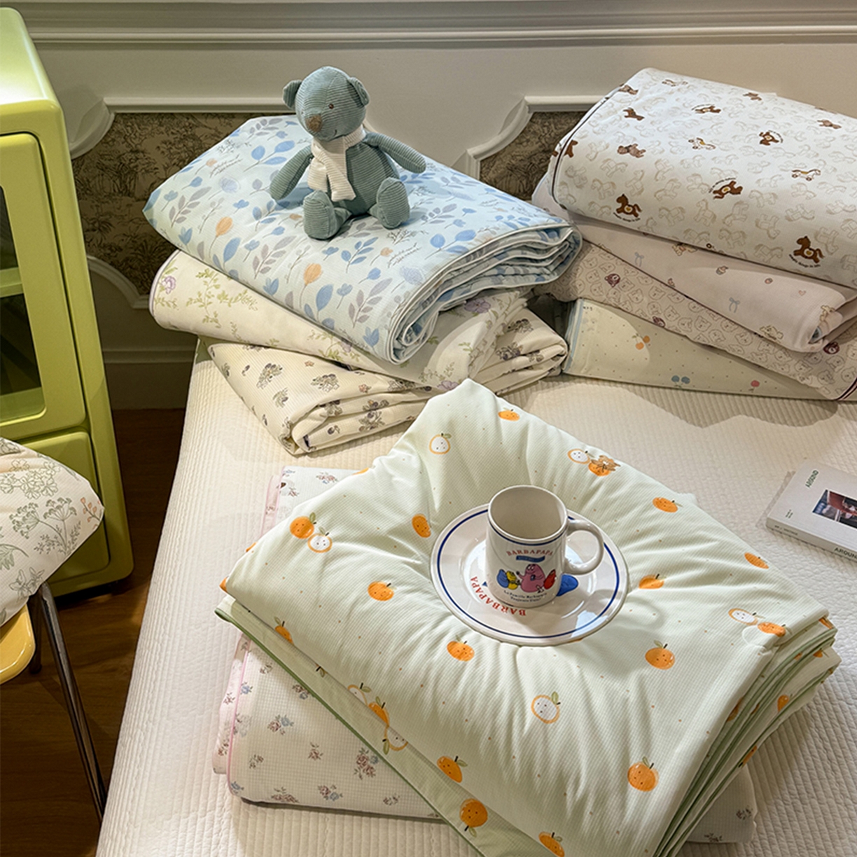 91家纺网 家纺一手货源 找家纺 羚羊语家纺 2026新款凉感丝提花夏凉被（含氨）印花冰淇淋空调被针织棉被夏被冰丝云母凉感西瓜被子被芯 组合图