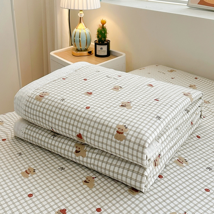 欧夏家纺 2026新款蕾丝花边款夏被包边夏凉被空调被夏季薄被子直播供货跨境外贸 波波熊