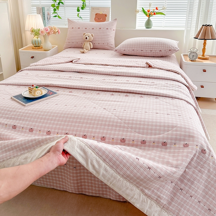 91家纺网 家纺一手货源 找家纺 欧夏家纺 2026新款蕾丝花边款夏被包边夏凉被空调被夏季薄被子直播供货跨境外贸 南瓜派