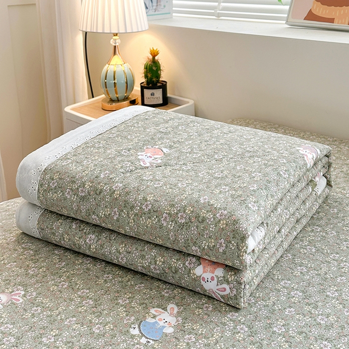 欧夏家纺 2026新款蕾丝花边款夏被包边夏凉被空调被夏季薄被子直播供货跨境外贸 花园兔