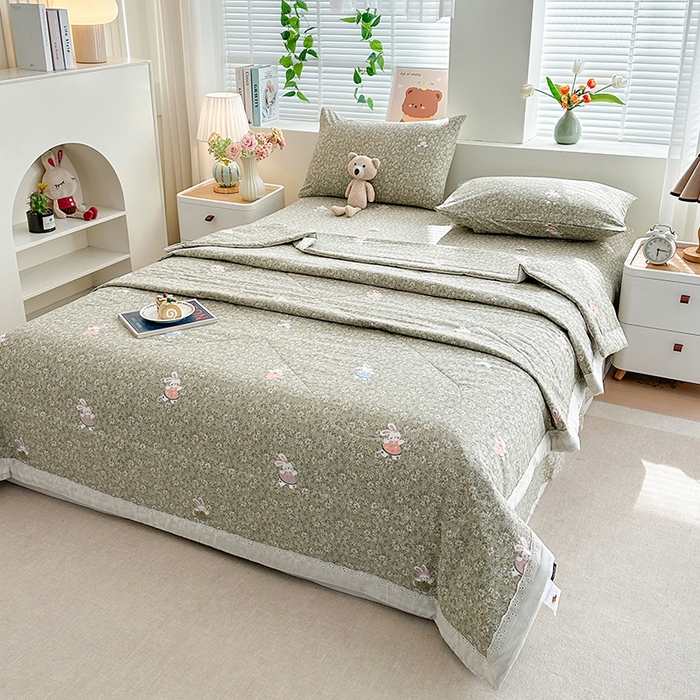 91家纺网 家纺一手货源 找家纺 欧夏家纺 2026新款蕾丝花边款夏被包边夏凉被空调被夏季薄被子直播供货跨境外贸 花园兔