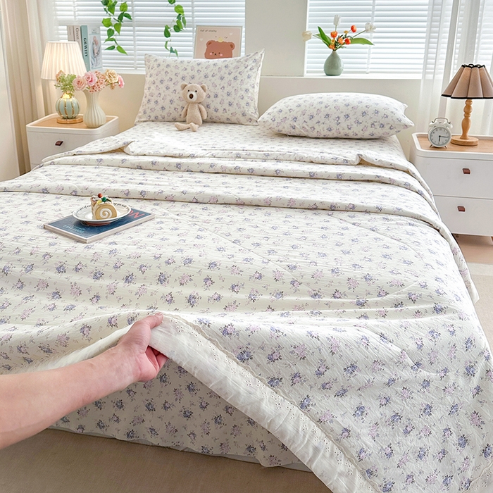 91家纺网 家纺一手货源 找家纺 欧夏家纺 2026新款蕾丝花边款夏被包边夏凉被空调被夏季薄被子直播供货跨境外贸 紫嫣