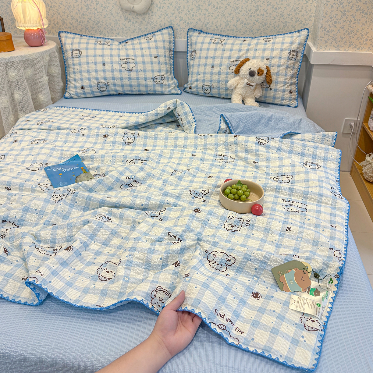 91家纺网 家纺一手货源 找家纺 （总）赫梵茜 2026新款泡芙双层纱三角绣夏被四件套