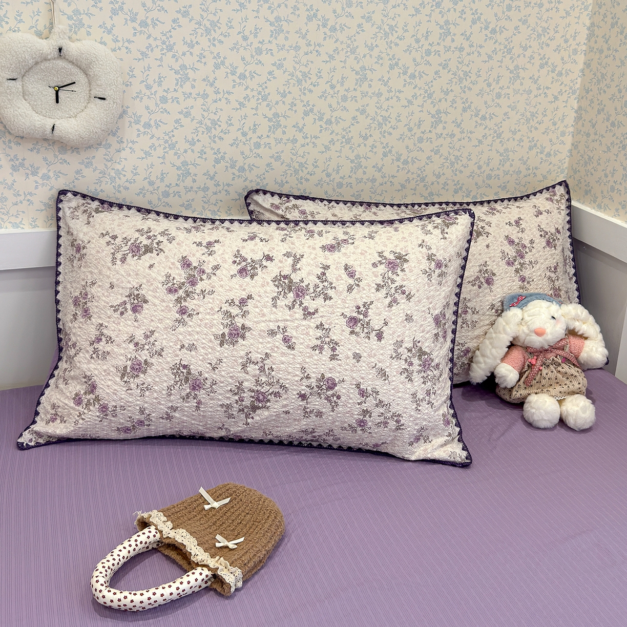 91家纺网 家纺一手货源 找家纺 赫梵茜 2026新款泡芙双层纱三角绣夏被四件套 薰衣草