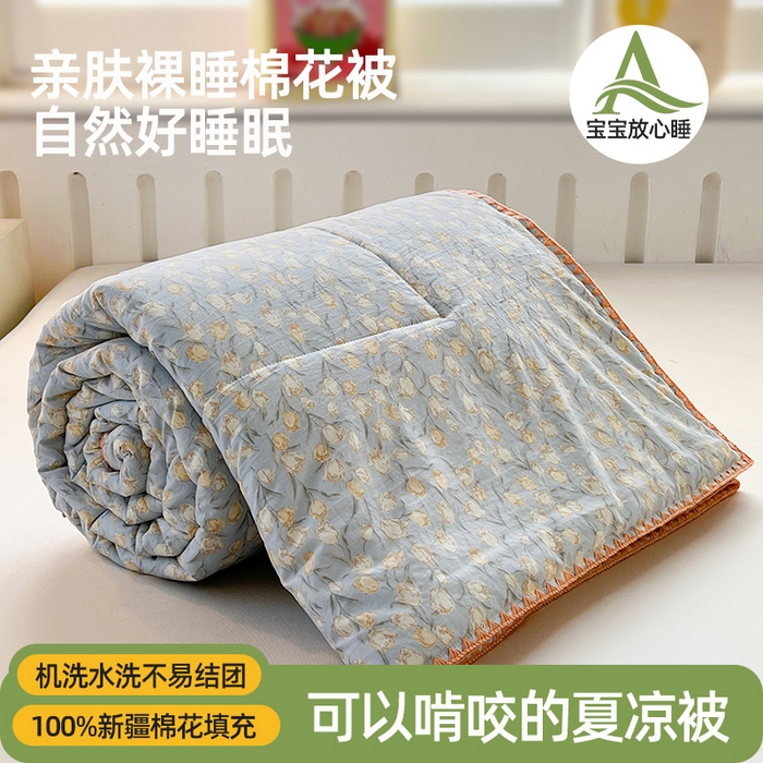 91家纺网 家纺一手货源 找家纺 （总）阳光被业 2026新款100%纯棉色织绣边100%棉花夏被全棉夏凉被空调春秋被买家秀+V