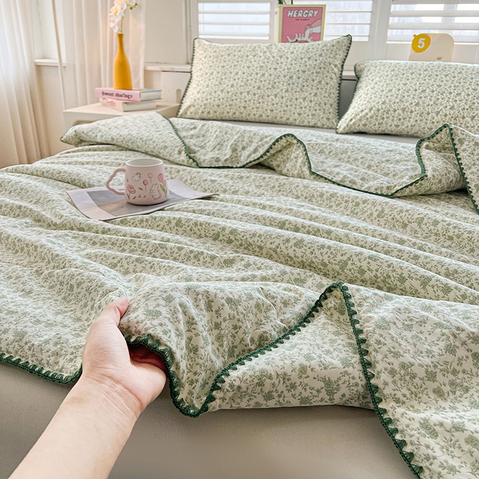 91家纺网 家纺一手货源 找家纺 阳光被业 2026新款100%棉花双层纱夏被新疆棉花空调被可机洗夏凉被绣边踩棉工艺 花海--绿