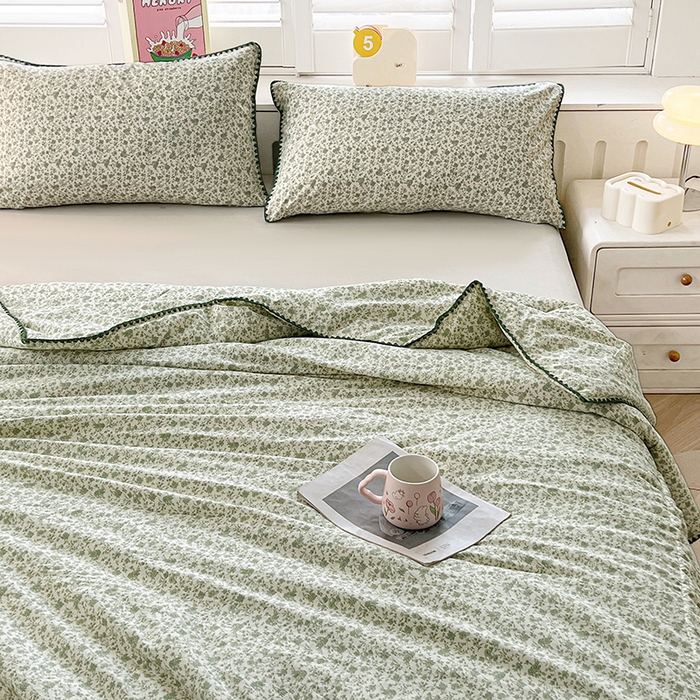 91家纺网 家纺一手货源 找家纺 阳光被业 2026新款100%棉花双层纱夏被新疆棉花空调被可机洗夏凉被绣边踩棉工艺 花海--绿