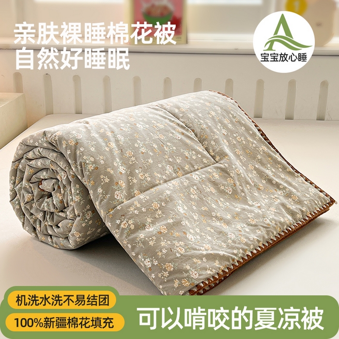 阳光被业 2026新款100%纯棉色织绣边100%棉花夏被全棉夏凉被空调春秋被买家秀+V 寻觅花香