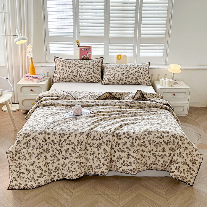 91家纺网 家纺一手货源 找家纺 阳光被业 2026新款100%棉花双层纱夏被新疆棉花空调被可机洗夏凉被绣边踩棉工艺 绽放