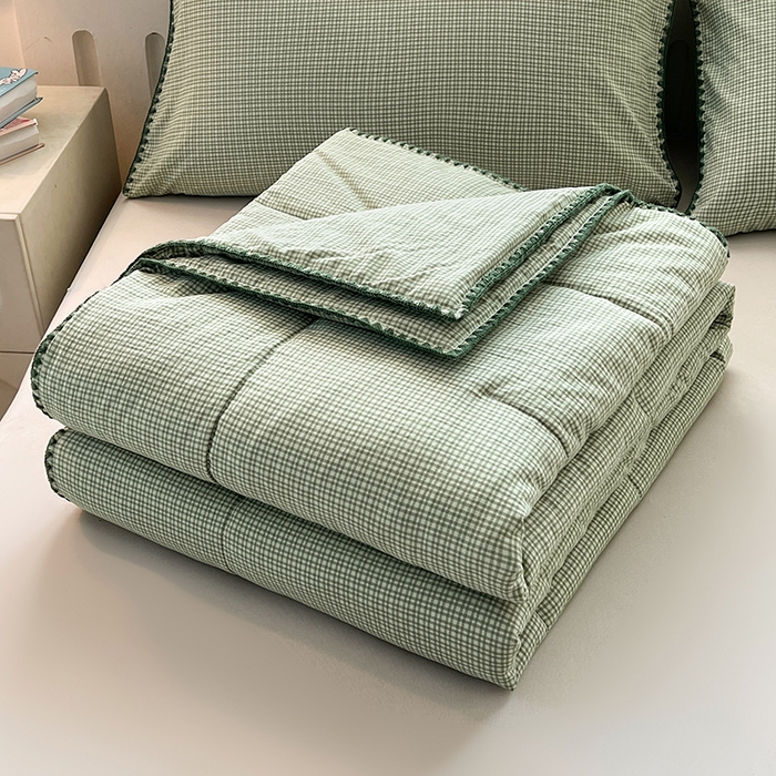 91家纺网 家纺一手货源 找家纺 阳光被业 2026新款100%棉花双层纱夏被新疆棉花空调被可机洗夏凉被绣边踩棉工艺 格格--绿