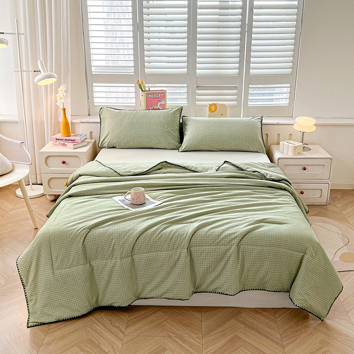 91家纺网 家纺一手货源 找家纺 阳光被业 2026新款100%棉花双层纱夏被新疆棉花空调被可机洗夏凉被绣边踩棉工艺 格格--绿