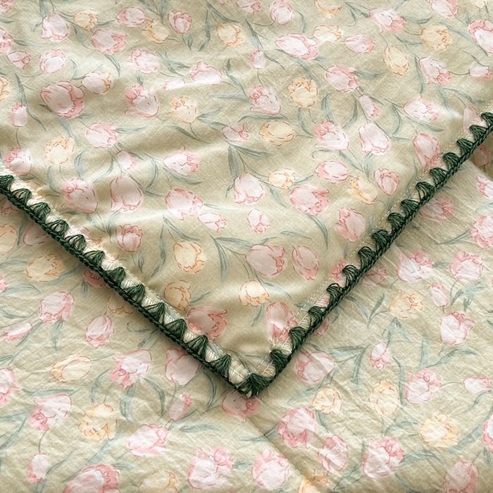 91家纺网 家纺一手货源 找家纺 阳光被业 2026新款100%棉花双层纱夏被新疆棉花空调被可机洗夏凉被绣边踩棉工艺 花絮--绿