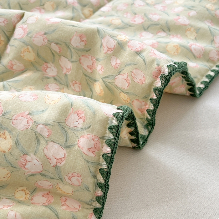 91家纺网 家纺一手货源 找家纺 阳光被业 2026新款100%棉花双层纱夏被新疆棉花空调被可机洗夏凉被绣边踩棉工艺 花絮--绿