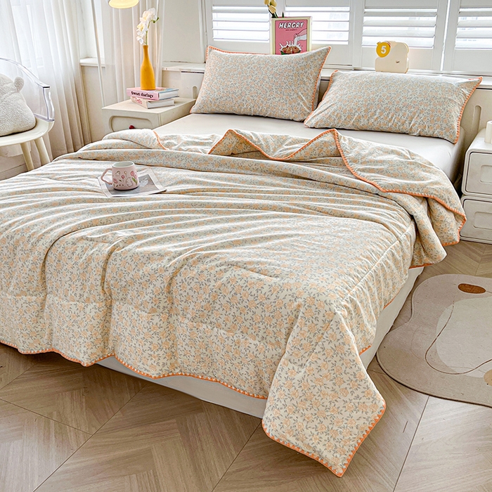 91家纺网 家纺一手货源 找家纺 阳光被业 2026新款100%棉花双层纱夏被新疆棉花空调被可机洗夏凉被绣边踩棉工艺 花开富贵