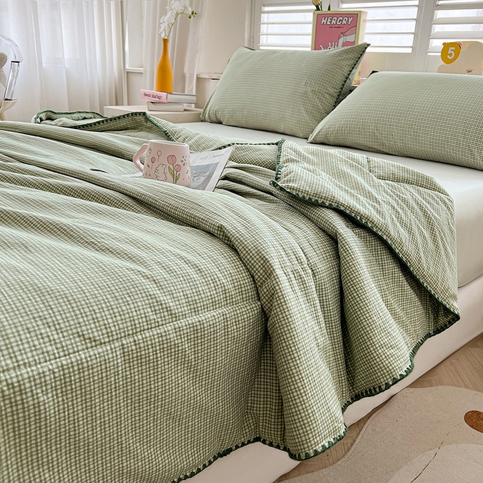 91家纺网 家纺一手货源 找家纺 锦尚坊被芯馆 2026新款100%棉花双层纱夏被新疆棉花空调被可机洗夏凉被绣边踩棉工艺 格格--绿