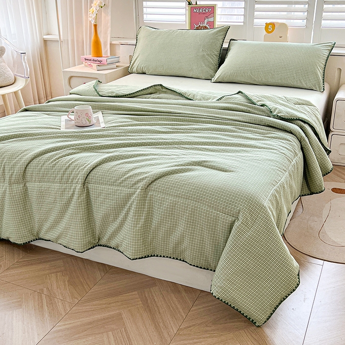 91家纺网 家纺一手货源 找家纺 锦尚坊被芯馆 2026新款100%棉花双层纱夏被新疆棉花空调被可机洗夏凉被绣边踩棉工艺 格格--绿