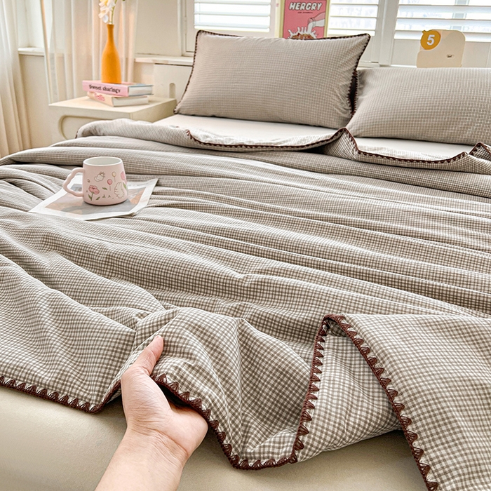 91家纺网 家纺一手货源 找家纺 锦尚坊被芯馆 2026新款100%棉花双层纱夏被新疆棉花空调被可机洗夏凉被绣边踩棉工艺 格格--灰