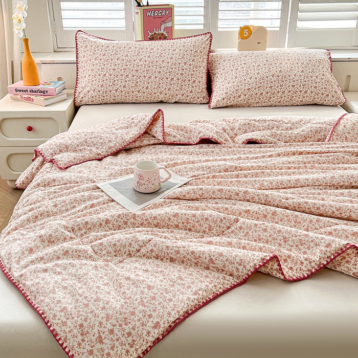 91家纺网 家纺一手货源 找家纺 锦尚坊被芯馆 2026新款100%棉花双层纱夏被新疆棉花空调被可机洗夏凉被绣边踩棉工艺 花海--粉