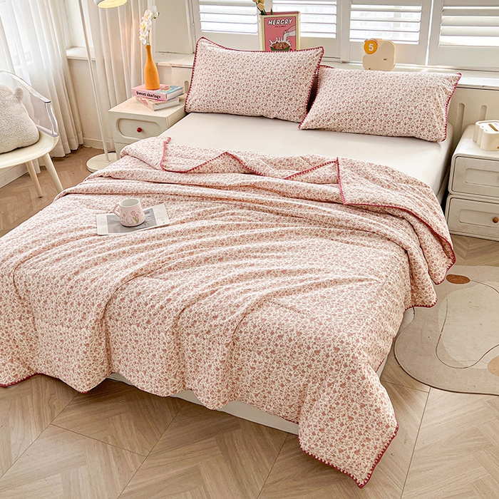 91家纺网 家纺一手货源 找家纺 锦尚坊被芯馆 2026新款100%棉花双层纱夏被新疆棉花空调被可机洗夏凉被绣边踩棉工艺 花海--粉