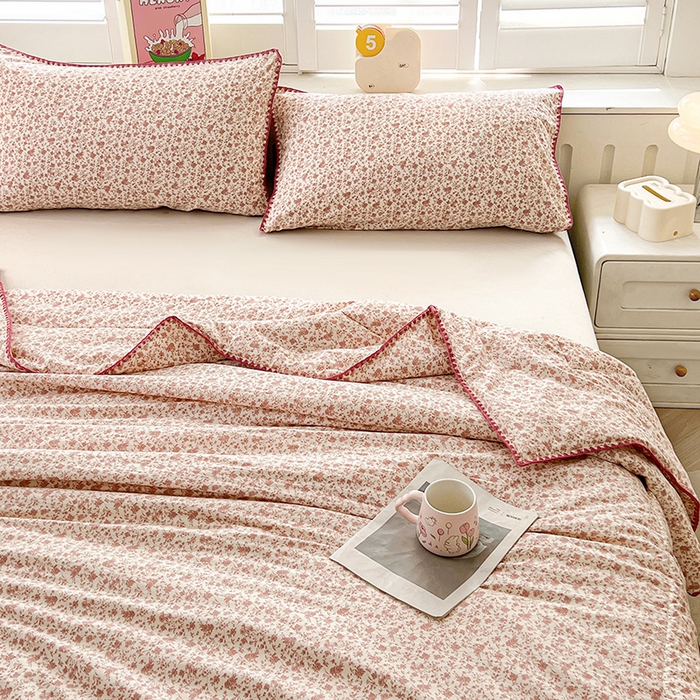 91家纺网 家纺一手货源 找家纺 锦尚坊被芯馆 2026新款100%棉花双层纱夏被新疆棉花空调被可机洗夏凉被绣边踩棉工艺 花海--粉