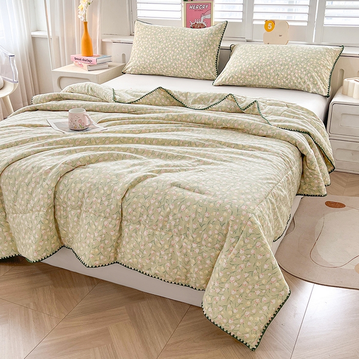 91家纺网 家纺一手货源 找家纺 锦尚坊被芯馆 2026新款100%棉花双层纱夏被新疆棉花空调被可机洗夏凉被绣边踩棉工艺 花絮--绿