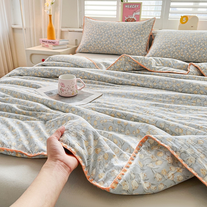 91家纺网 家纺一手货源 找家纺 锦尚坊被芯馆 2026新款100%棉花双层纱夏被新疆棉花空调被可机洗夏凉被绣边踩棉工艺 花絮--灰