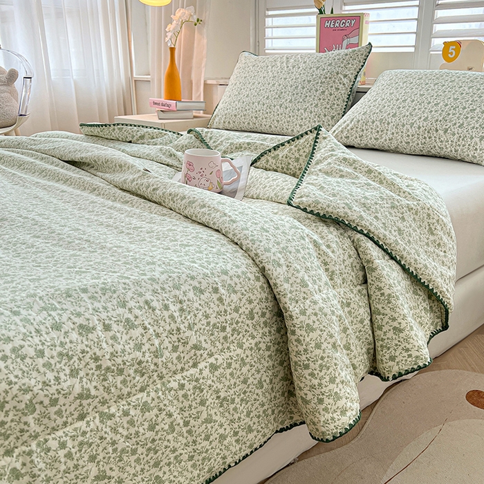 91家纺网 家纺一手货源 找家纺 锦尚坊被芯馆 2026新款100%棉花双层纱夏被新疆棉花空调被可机洗夏凉被绣边踩棉工艺 花海--绿