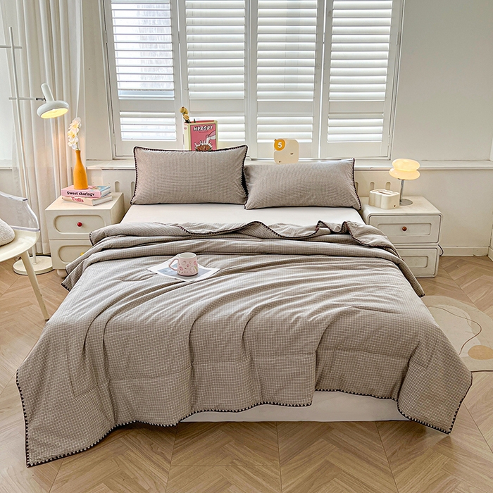 91家纺网 家纺一手货源 找家纺 锦尚坊被芯馆 2026新款100%棉花双层纱夏被新疆棉花空调被可机洗夏凉被绣边踩棉工艺 格格--灰