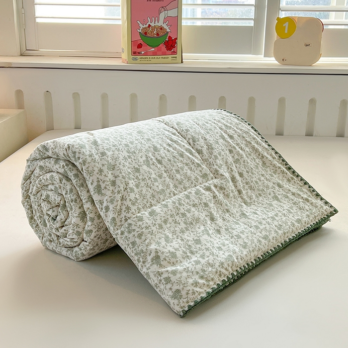 91家纺网 家纺一手货源 找家纺 锦尚坊被芯馆 2026新款100%棉花双层纱夏被新疆棉花空调被可机洗夏凉被绣边踩棉工艺 花海--绿