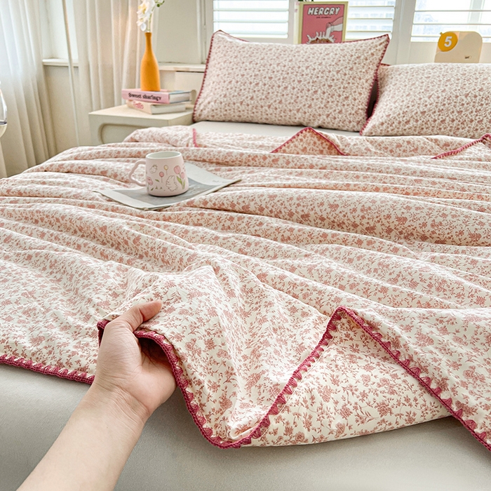 91家纺网 家纺一手货源 找家纺 锦尚坊被芯馆 2026新款100%棉花双层纱夏被新疆棉花空调被可机洗夏凉被绣边踩棉工艺 花海--粉