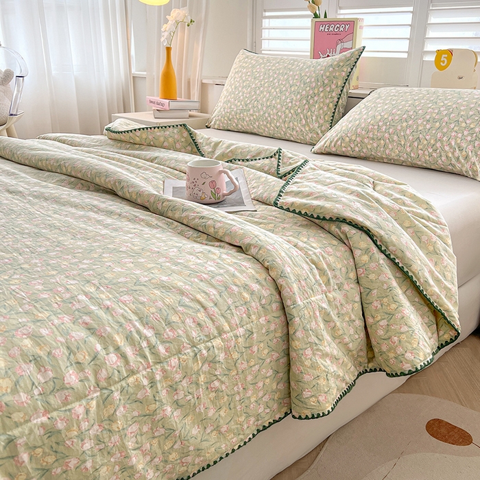 91家纺网 家纺一手货源 找家纺 锦尚坊被芯馆 2026新款100%棉花双层纱夏被新疆棉花空调被可机洗夏凉被绣边踩棉工艺 花絮--绿