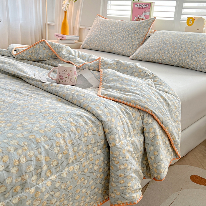 91家纺网 家纺一手货源 找家纺 锦尚坊被芯馆 2026新款100%棉花双层纱夏被新疆棉花空调被可机洗夏凉被绣边踩棉工艺 花絮--灰