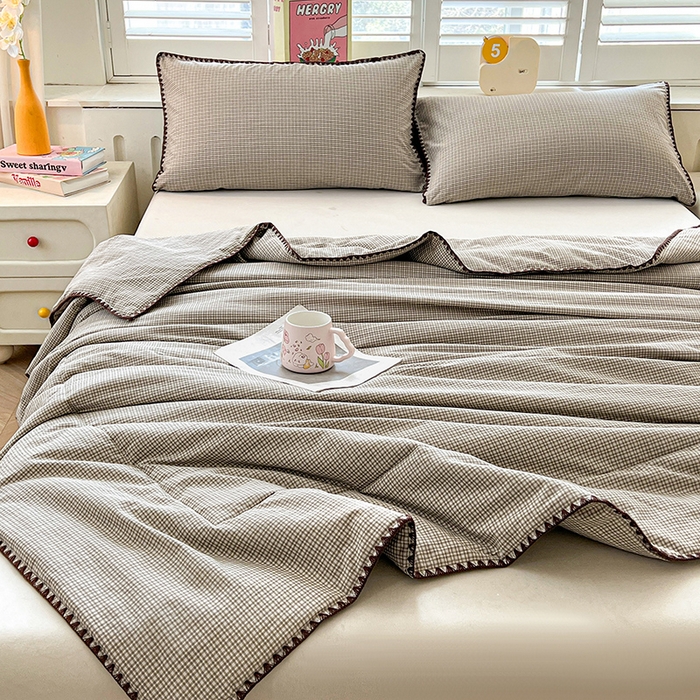 91家纺网 家纺一手货源 找家纺 锦尚坊被芯馆 2026新款100%棉花双层纱夏被新疆棉花空调被可机洗夏凉被绣边踩棉工艺 格格--灰