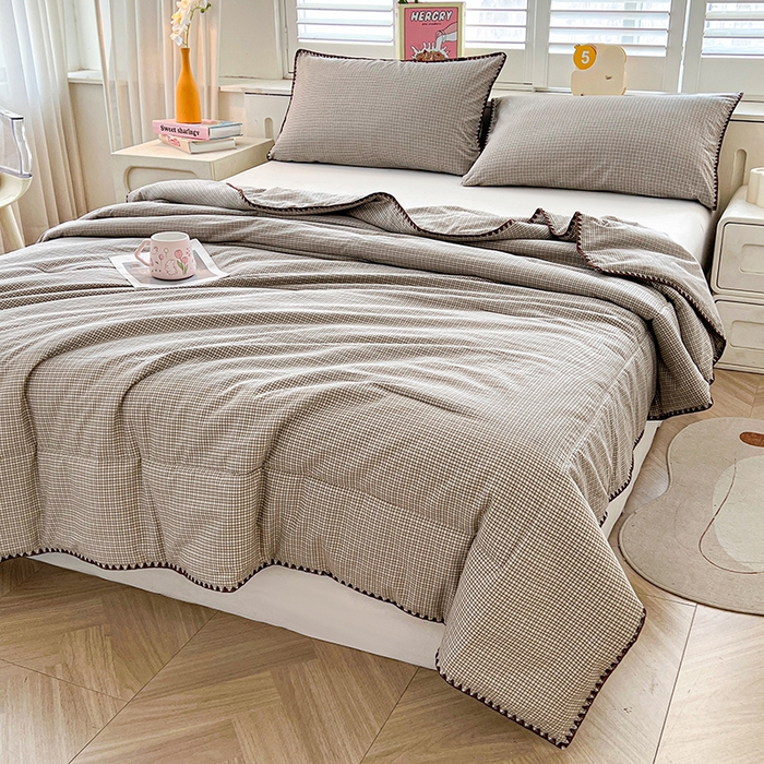 91家纺网 家纺一手货源 找家纺 锦尚坊被芯馆 2026新款100%棉花双层纱夏被新疆棉花空调被可机洗夏凉被绣边踩棉工艺 格格--灰