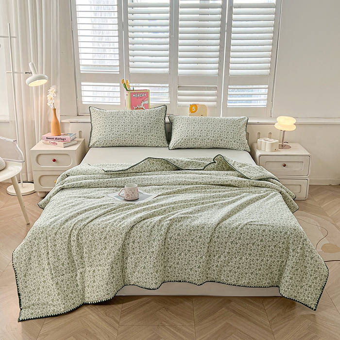 91家纺网 家纺一手货源 找家纺 锦尚坊被芯馆 2026新款100%棉花双层纱夏被新疆棉花空调被可机洗夏凉被绣边踩棉工艺 花海--绿