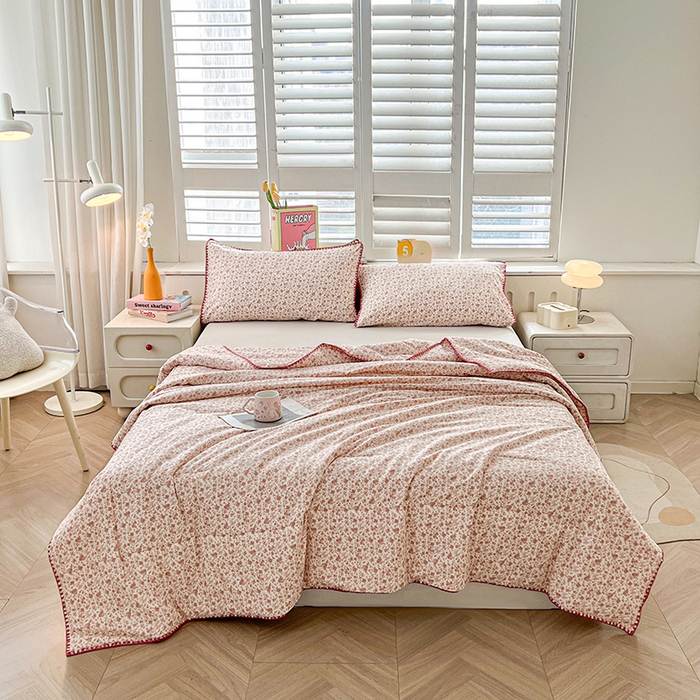 91家纺网 家纺一手货源 找家纺 锦尚坊被芯馆 2026新款100%棉花双层纱夏被新疆棉花空调被可机洗夏凉被绣边踩棉工艺 花海--粉