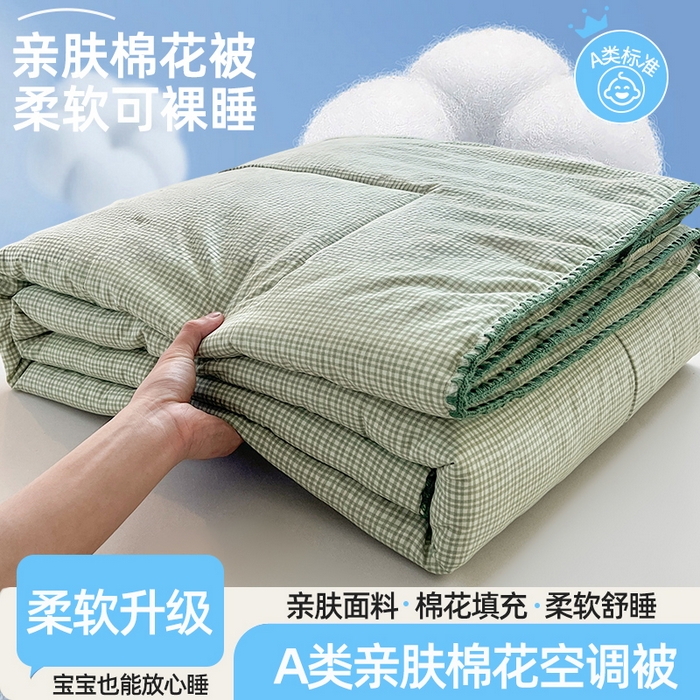 锦尚坊被芯馆 2026新款100%棉花双层纱夏被新疆棉花空调被可机洗夏凉被绣边踩棉工艺 格格--绿