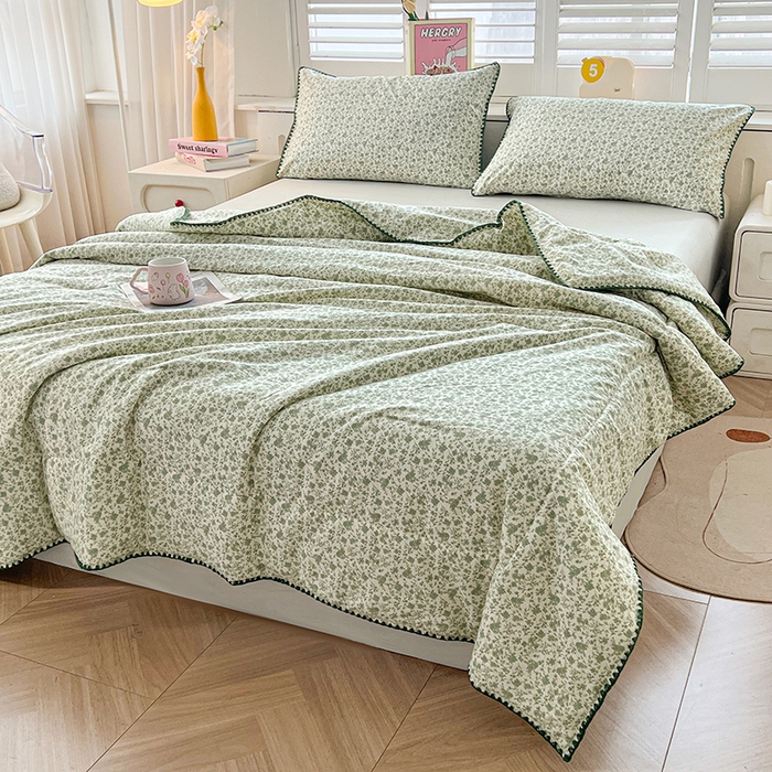 91家纺网 家纺一手货源 找家纺 锦尚坊被芯馆 2026新款100%棉花双层纱夏被新疆棉花空调被可机洗夏凉被绣边踩棉工艺 花海--绿