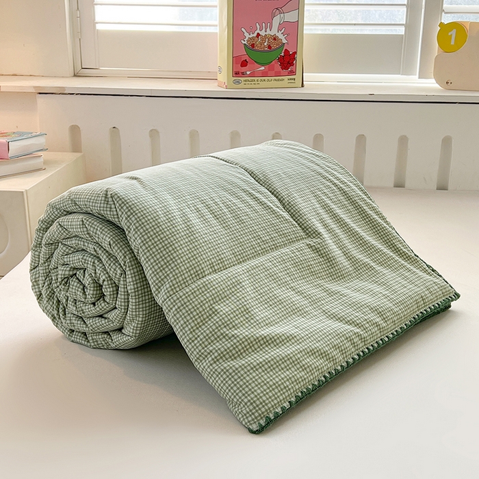 91家纺网 家纺一手货源 找家纺 锦尚坊被芯馆 2026新款100%棉花双层纱夏被新疆棉花空调被可机洗夏凉被绣边踩棉工艺 格格--绿