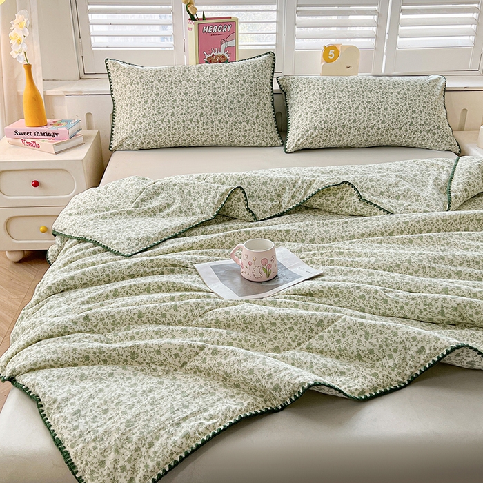 91家纺网 家纺一手货源 找家纺 锦尚坊被芯馆 2026新款100%棉花双层纱夏被新疆棉花空调被可机洗夏凉被绣边踩棉工艺 花海--绿