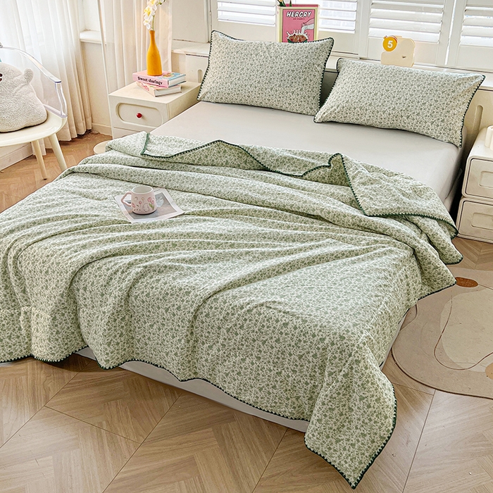 91家纺网 家纺一手货源 找家纺 锦尚坊被芯馆 2026新款100%棉花双层纱夏被新疆棉花空调被可机洗夏凉被绣边踩棉工艺 花海--绿