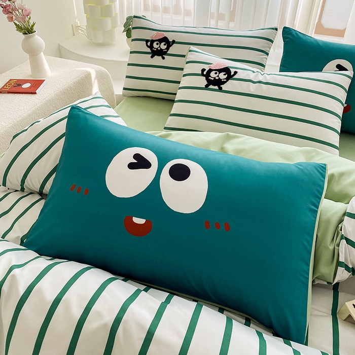 91家纺网 家纺一手货源 找家纺 眷恋家纺 2026新款多巴胺水洗棉毛巾绣四件套 煤球-奶油绿