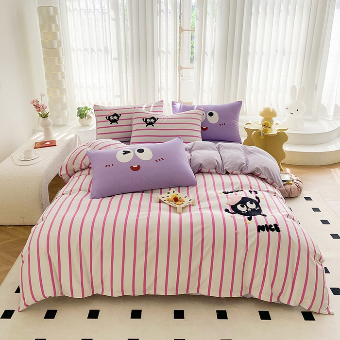 91家纺网 家纺一手货源 找家纺 眷恋家纺 2026新款多巴胺水洗棉毛巾绣四件套 煤球-树莓粉