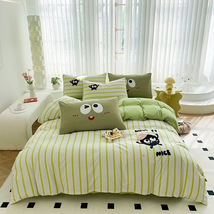 91家纺网 家纺一手货源 找家纺 眷恋家纺 2026新款多巴胺水洗棉毛巾绣四件套 煤球-果绿