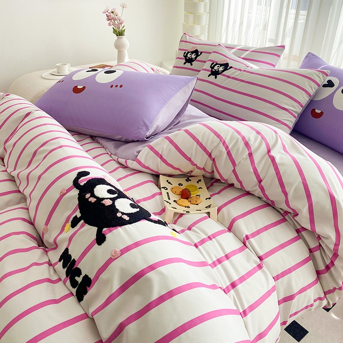 91家纺网 家纺一手货源 找家纺 眷恋家纺 2026新款多巴胺水洗棉毛巾绣四件套 煤球-树莓粉