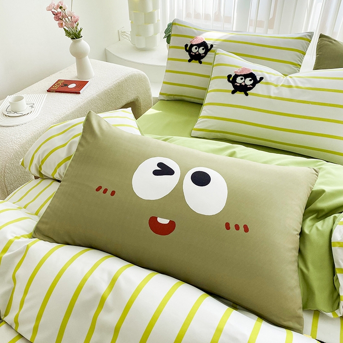 91家纺网 家纺一手货源 找家纺 眷恋家纺 2026新款多巴胺水洗棉毛巾绣四件套 煤球-果绿